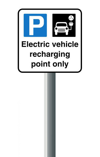 Electric Vehicle Recharging Point Sign with Post