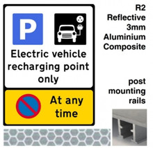 Electric Vehicle Recharging Point Only Sign + No Parking At Any Time